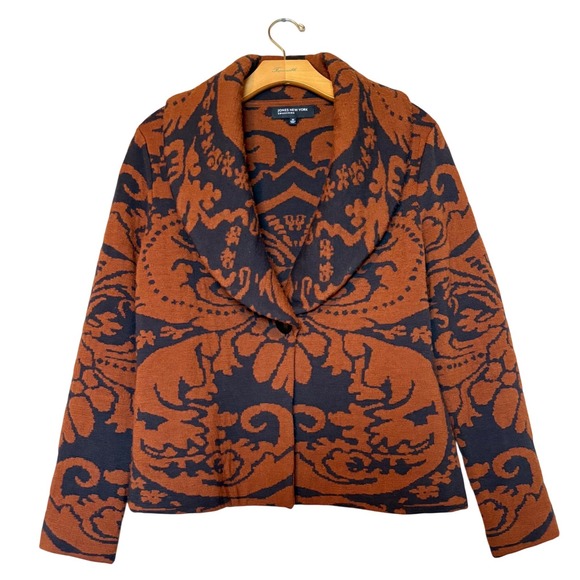 Jones New York Sweaters - Jones New York Collection 100% Merino Wool Damask Cardigan Sweater Rust Brown M
